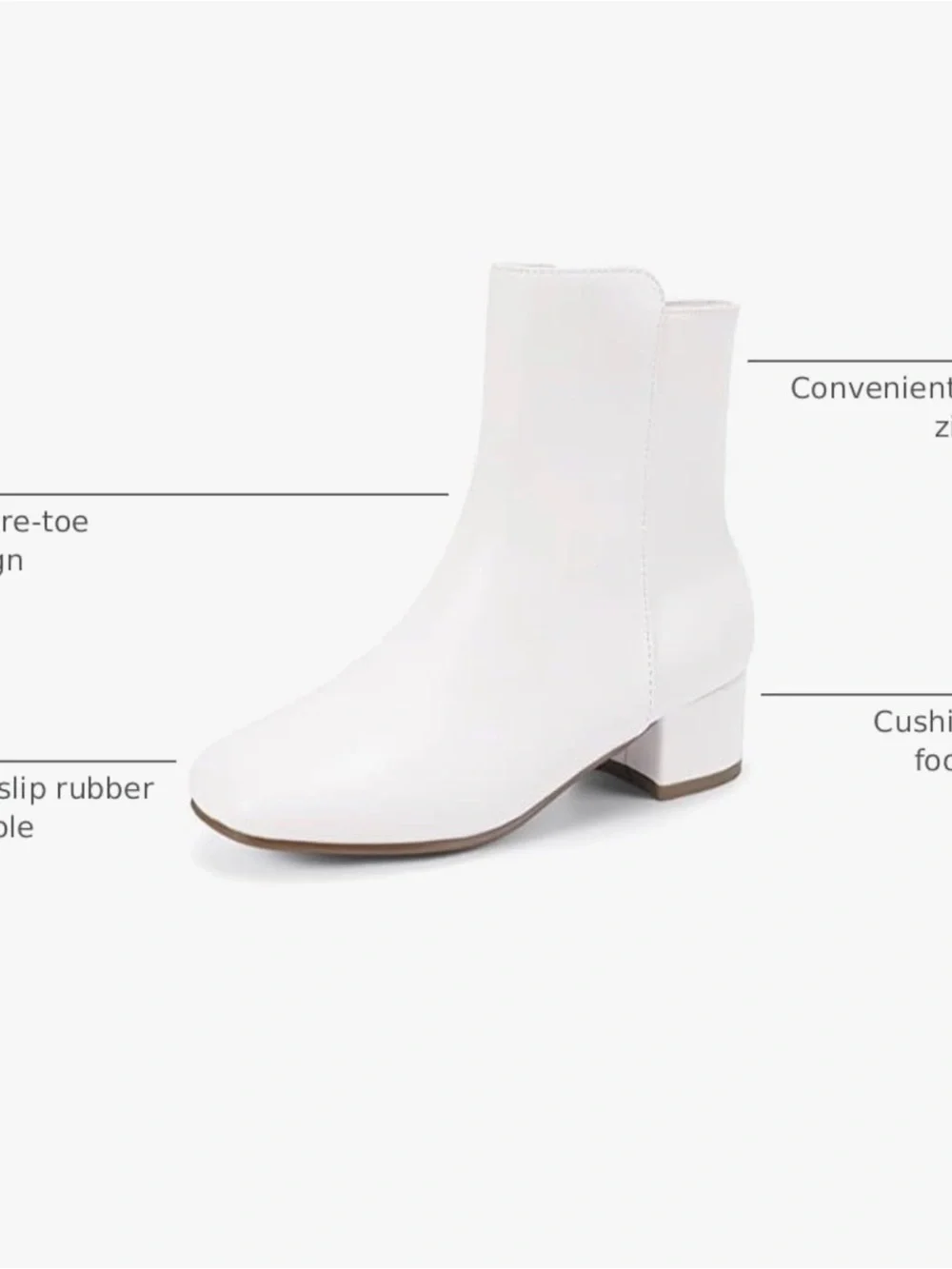 Girls White Ankle Boots with Low Block Heel girls size 2